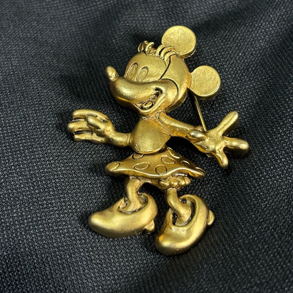 Disney Mickey Mouse Minnie Brooch Gold tone